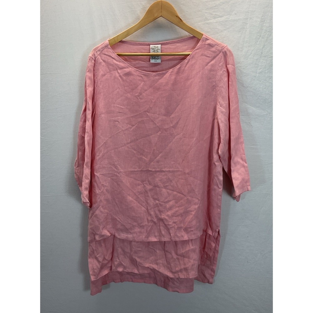 Match Point‎ 100% Linen Tunic Top MD pale Pink Artsy Lagenlook Oversized 3/4Slv